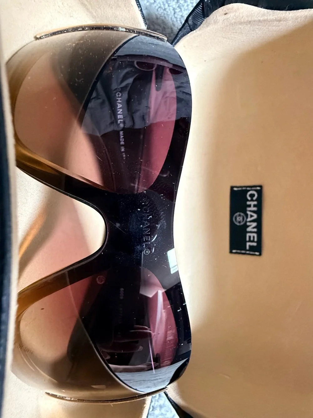 CHANEL 6009 Brown Oversized Shield Sunglasses Made in Italy with Original Case